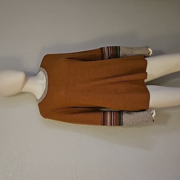 BUCKET LIST Camel Waffle Striped Long Sleeve Oversized Tunic - Picture 2 of 8